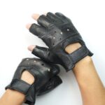 Găng tay da cừu hở ngón lái xe và thể thao ngoài trời thoáng khí có đệm bảo vệ