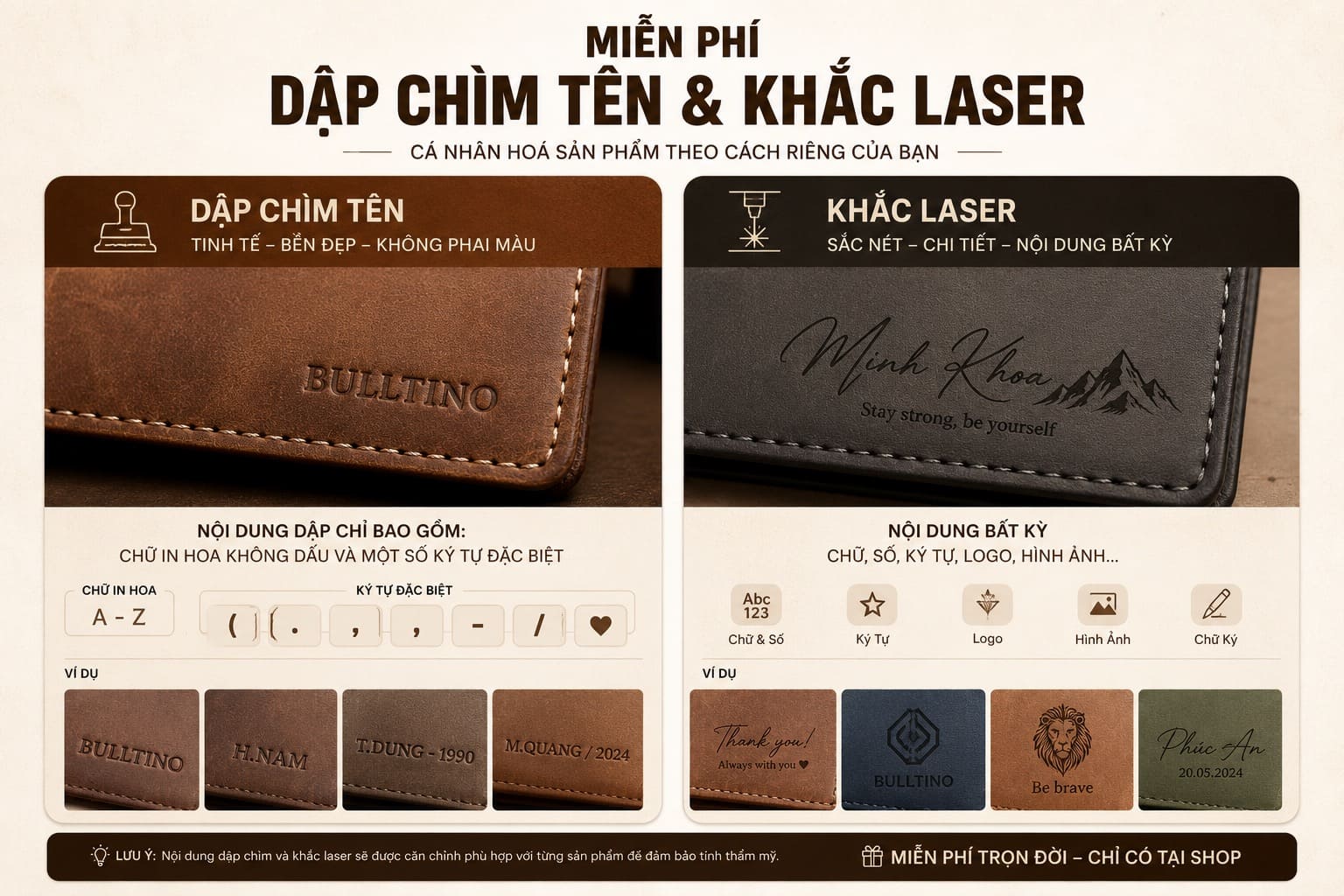 Dap chim ten mien phi So sánh dập chìm trên da và khắc laser